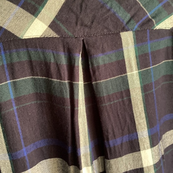 Dynamite blue green white plaid button down shirt with front pockets. - Picture 7 of 7